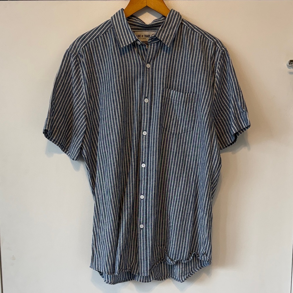 Casual Navy Striped Button-Down Shirt